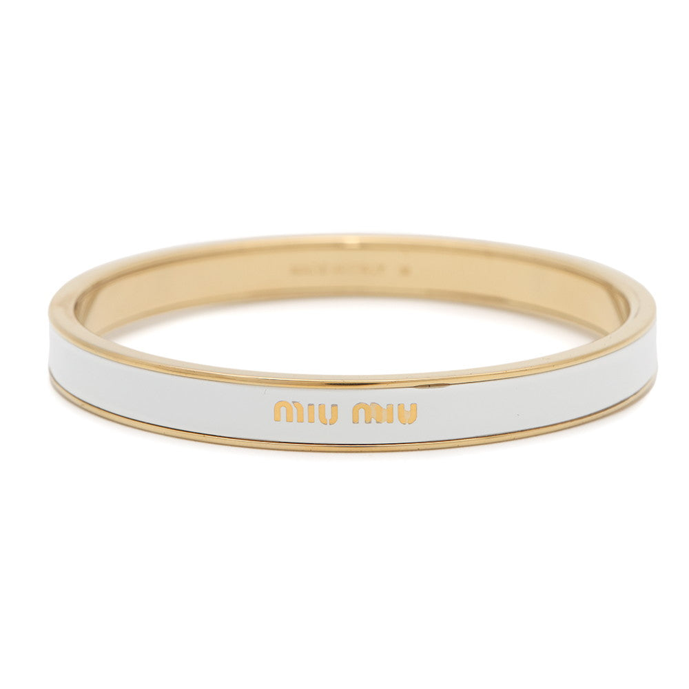 MIUMIU ★Logo Bangle Size M White5JB408 Metal Enamel