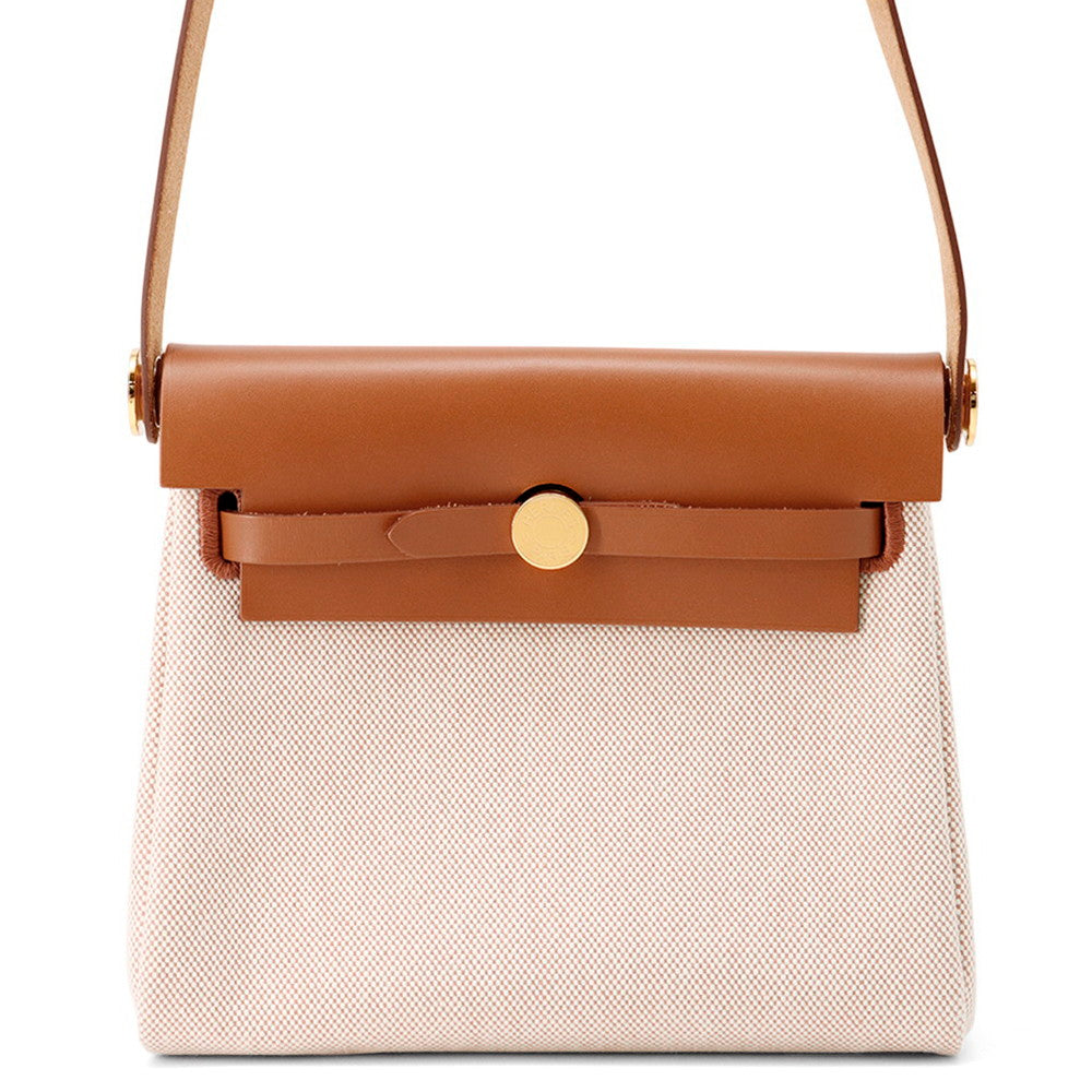 HERMES Herbag zip Fauve Toile Military Vache Hunter Leather Size Mini