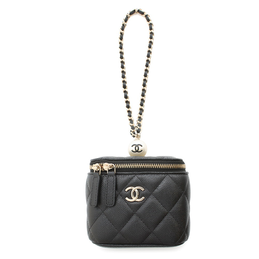 CHANEL Matelasse Vanity Bag Pearl BlackAP2161 Caviar Leather Size Mini