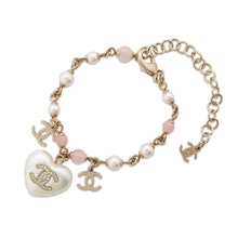 Load image into Gallery viewer, CHANEL CC Logo Heart ChainBraceletAB7003 Metal Faux Pearl Rhinestone
