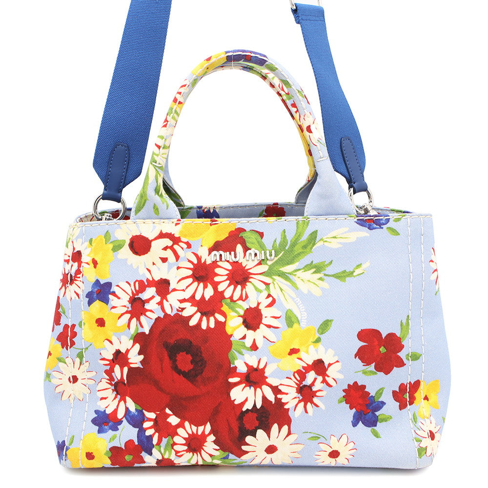 MIUMIU Flower Handbag Light Blue/Multicolor5BG439 Canvas
