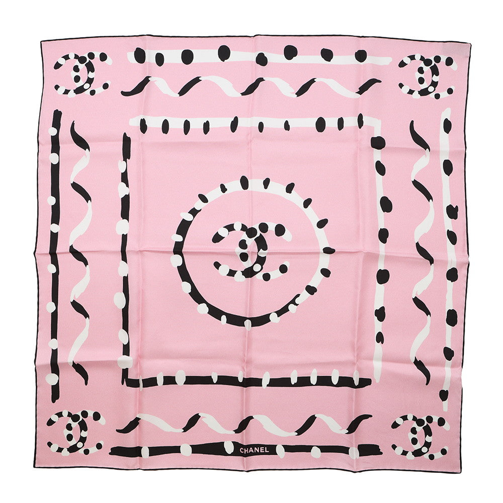 CHANEL CC Logo Scarf Pink Silk100%