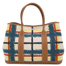 将图像加载到图库查看器中，HERMES Garden Party Tartan Cross Check Gold/Ecru/Beige/Deep Blue/JauneCitron Toile HPlume Negonda Leather Size PM
