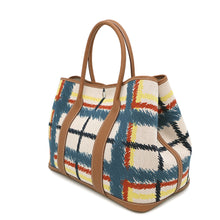 Load image into Gallery viewer, HERMES Garden Party Tartan Cross Check Gold/Ecru/Beige/Deep Blue/JauneCitron Toile HPlume Negonda Leather Size PM

