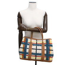 将图像加载到图库查看器中，HERMES Garden Party Tartan Cross Check Gold/Ecru/Beige/Deep Blue/JauneCitron Toile HPlume Negonda Leather Size PM

