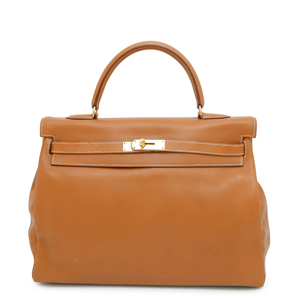 HERMES Kelly Retourne Gold Swift Leather Size 35