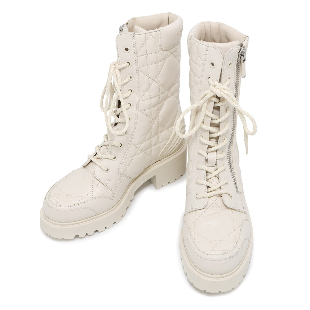 Dior D-LEADER Cannage Mid-Length Boots IvoryKDI733CQC Calf Leather Size 38