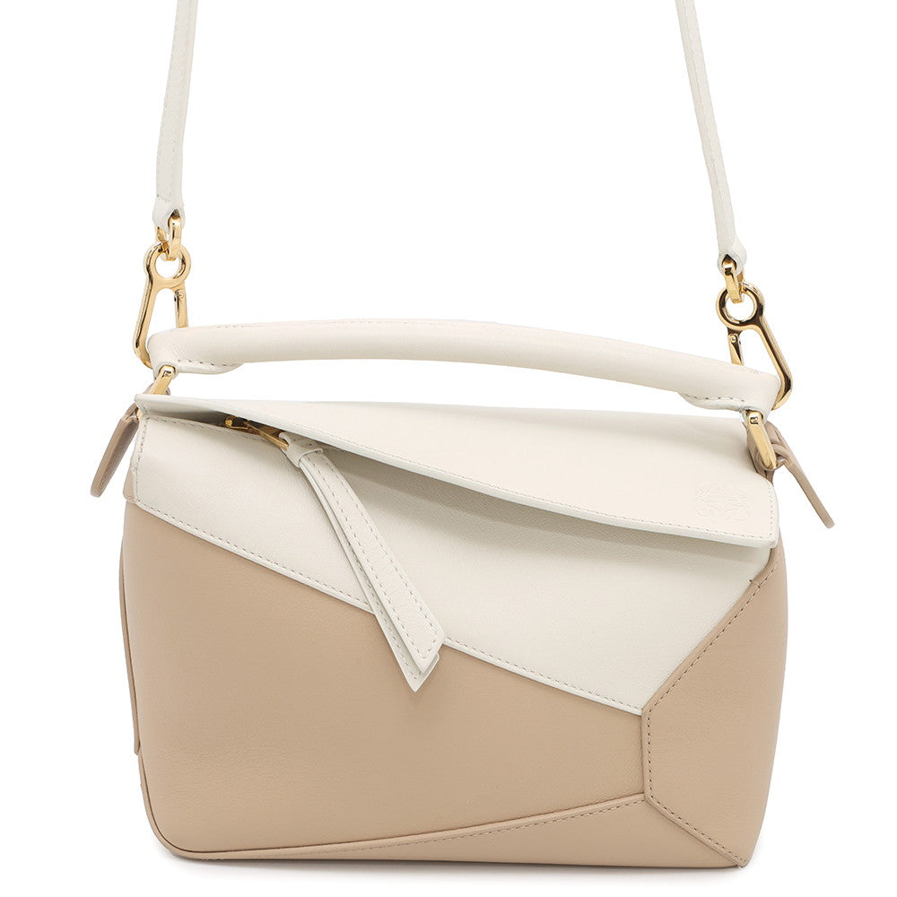 LOEWE Puzzle bag Shoulder Bag Beige/WhiteA510P60X38 Calf Leather Size Small
