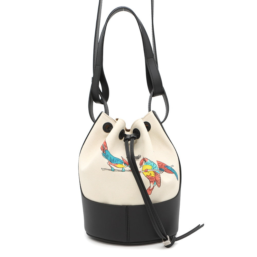 LOEWE Balloon Shoulder Ivory/Black Canvas Leather Size Small