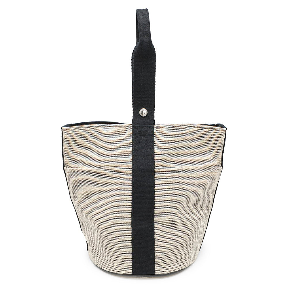 HERMES Saxau Beige/Black Toile H Canvas Size MM