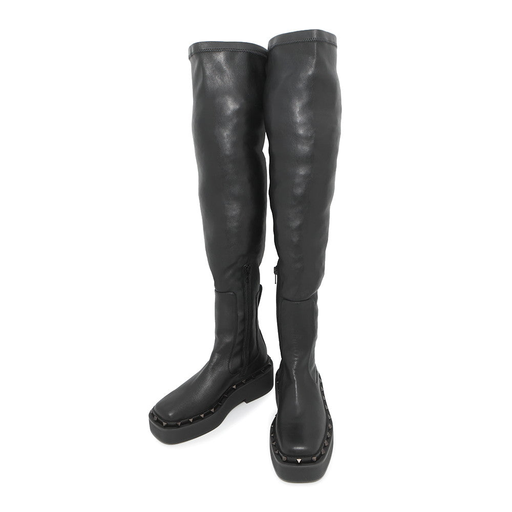 Valentino Garavani Studded long boots Black Leather Size 35