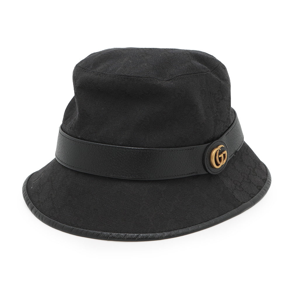 GUCCI Original GG Canvas Bucket Hat Size 59/L Black576587 Canvas Leather