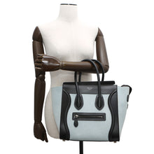 Load image into Gallery viewer, CELINE Luggage shopper Light Blue/White/Black189793 Canvas Leather Size micro
