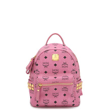 将图像加载到图库查看器中，MCM Visetos Side Studded Backpack PinkMMK3AVE41PK001 Leather Canvas
