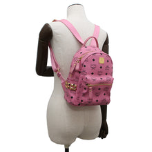 将图像加载到图库查看器中，MCM Visetos Side Studded Backpack PinkMMK3AVE41PK001 Leather Canvas
