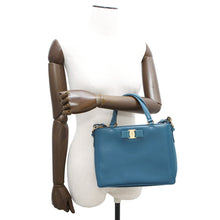 Load image into Gallery viewer, Ferragamo Vara Ribbon 2way Bag Blue21E298 Leather
