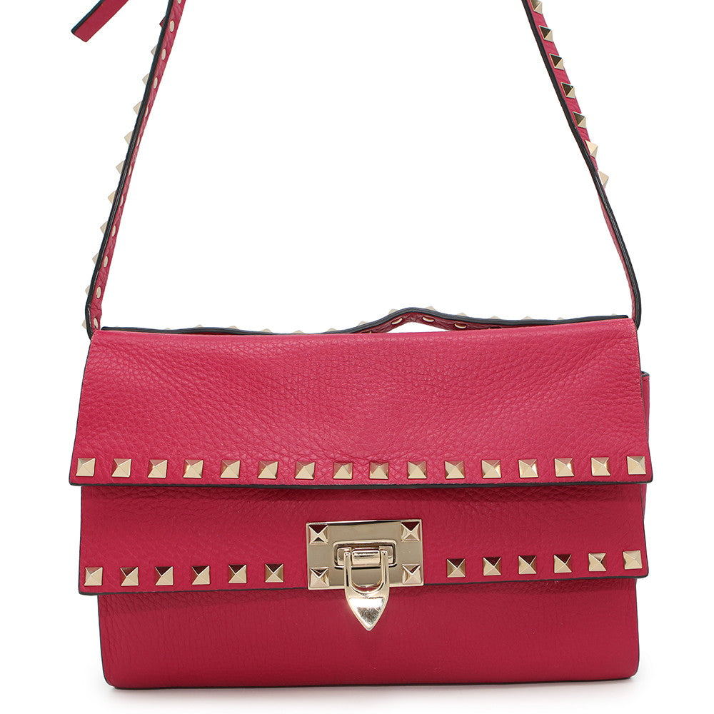 Valentino Garavani RockStudded Shoulder Bag Pink Leather