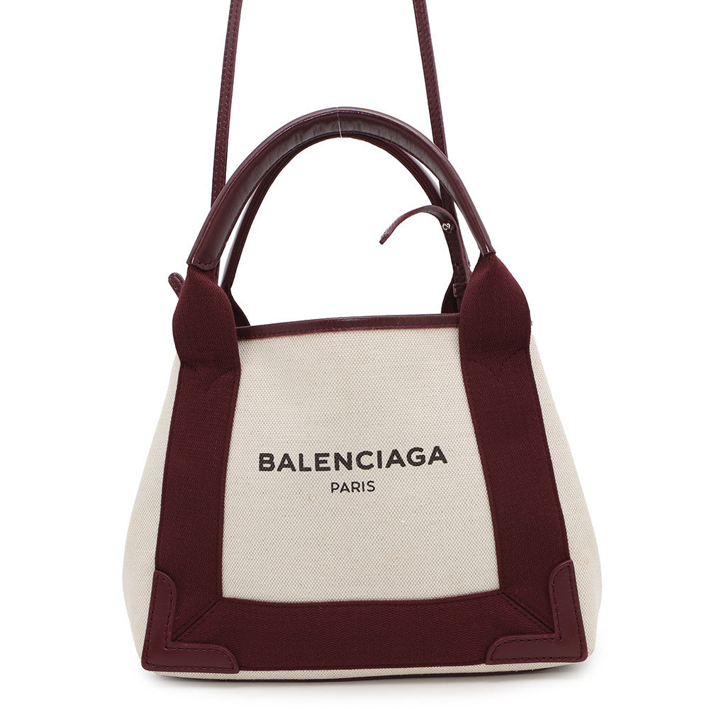 BALENCIAGA ★NavyCabas Natural/Bordeaux390346 Canvas Leather Size XS