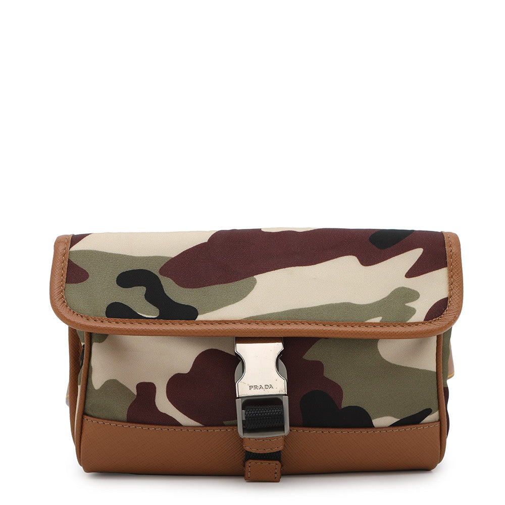 PRADA camouflage belt bag Brown/Khaki2CM220 Nylon Leather Size 36/90