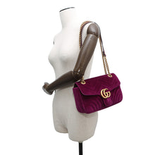 将图像加载到图库查看器中，GUCCI GG Marmont ChainShoulder Bag Purple443497 Velour Leather
