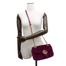 将图像加载到图库查看器中，GUCCI GG Marmont ChainShoulder Bag Purple443497 Velour Leather
