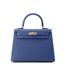 Load image into Gallery viewer, HERMES Kelly Sellier Blue Tie Veau Madame Size 25
