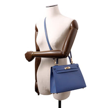 Load image into Gallery viewer, HERMES Kelly Sellier Blue Tie Veau Madame Size 25
