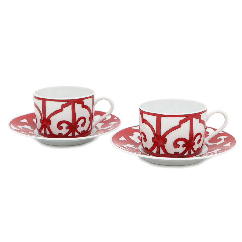 HERMES Guadalquivir Cup & Saucer 2 Customer Set White/Red Porcelain