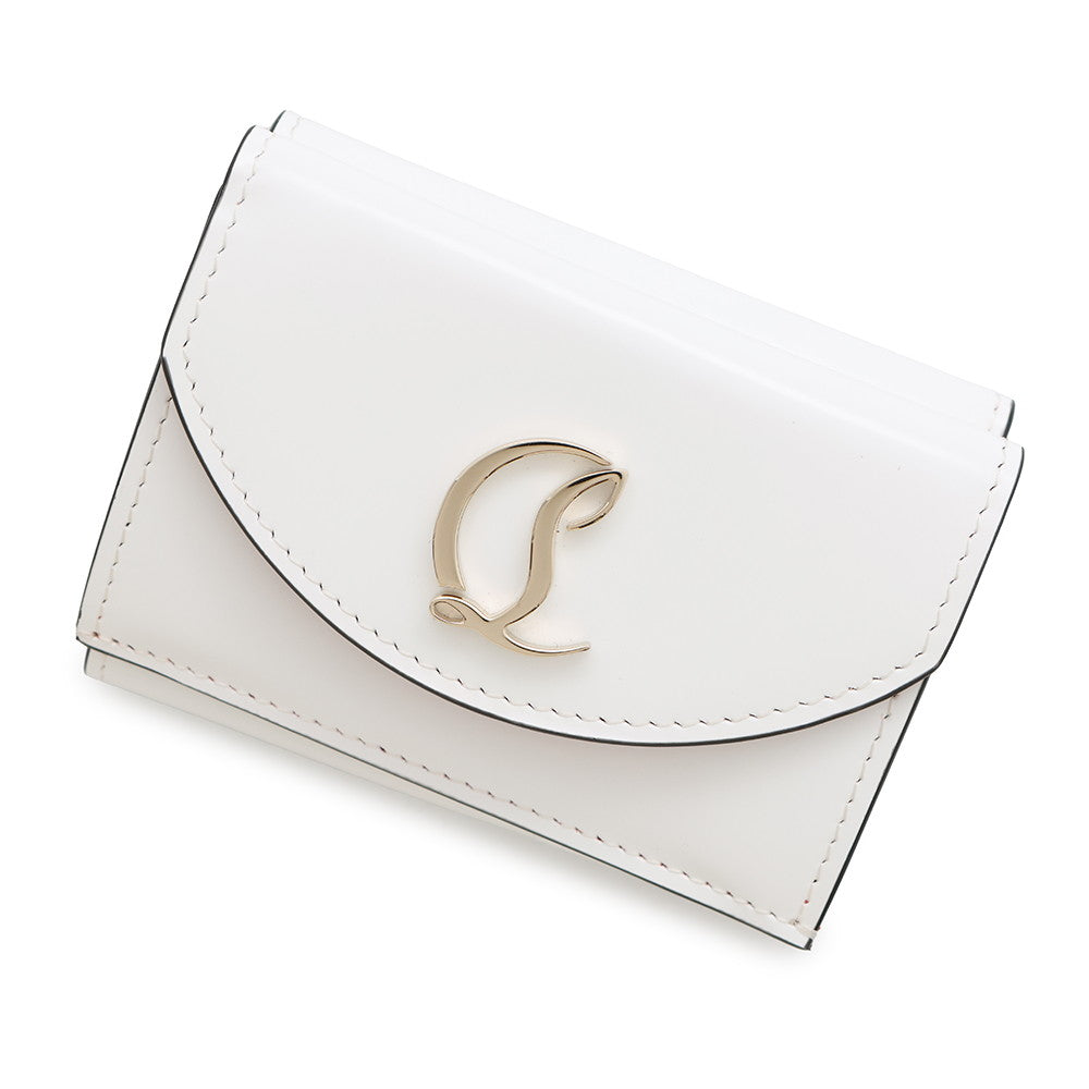 Christian Louboutin ★Tri-fold Wallet Loubi54 Ruby 54 Compact Wallet White/Red3235108 Patent Leather