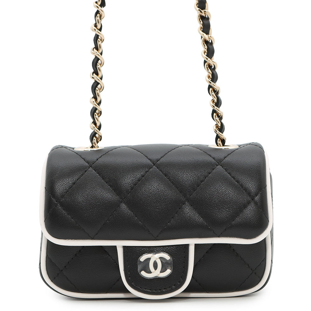 CHANEL ChainClutch Bag Black/WhiteAP4512 Lambskin Size Mini