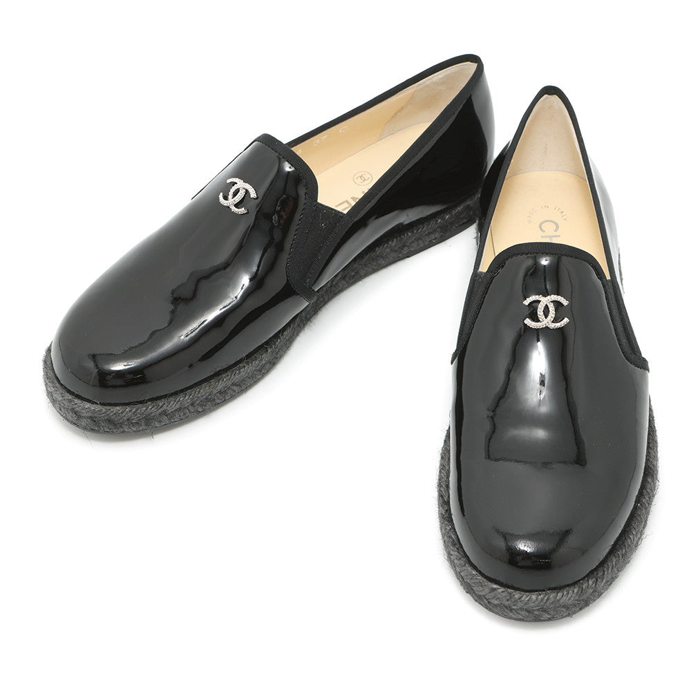 CHANEL CC Logo Espadrilles slip-ons BlackG31874 Enamel Size 37