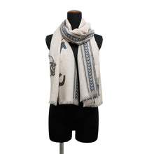 Load image into Gallery viewer, HERMES Rectangle Egrigri Men&#39;s Stole Gris Cine/Ciel/Blue Cashmere70% Silk30%
