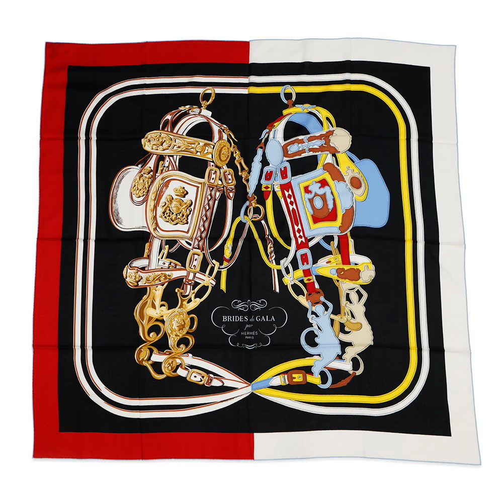 HERMES Giant Square Brides de Gala Applique Pique Brides de Gala Applique Pique Size 140 Rouge/Black/Blue CielH243940S Cashmere70% Silk30%