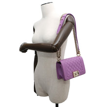 Load image into Gallery viewer, CHANEL Matelasse Boy Chanel Shoulder Bag PurpleA67085 Caviar Leather Size Small
