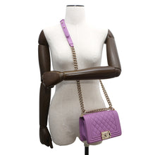 Load image into Gallery viewer, CHANEL Matelasse Boy Chanel Shoulder Bag PurpleA67085 Caviar Leather Size Small
