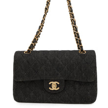将图像加载到图库查看器中，CHANEL Matelasse W flap WChainShoulder Bag BlackA01113 Denim Size 23
