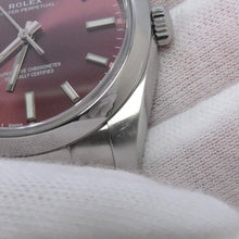 将图像加载到图库查看器中，ROLEX Oyster Perpetual W34mm Stainless Steel Red Grape Dial114200
