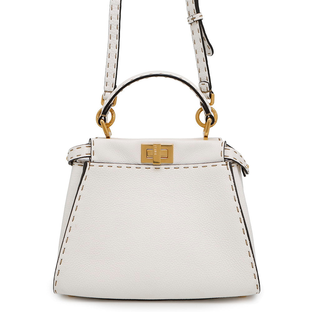 FENDI Peekaboo Selleria White8BN244 Leather Size Mini