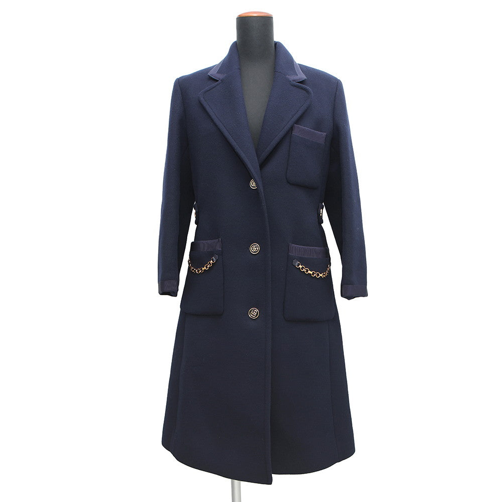 GUCCI Coat with GGChain Size 38 Navy669525 Wool 98% Nylon2%
