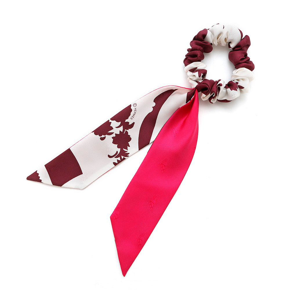HERMES Scrunchie Bella Pink/Purple/White Silk100%