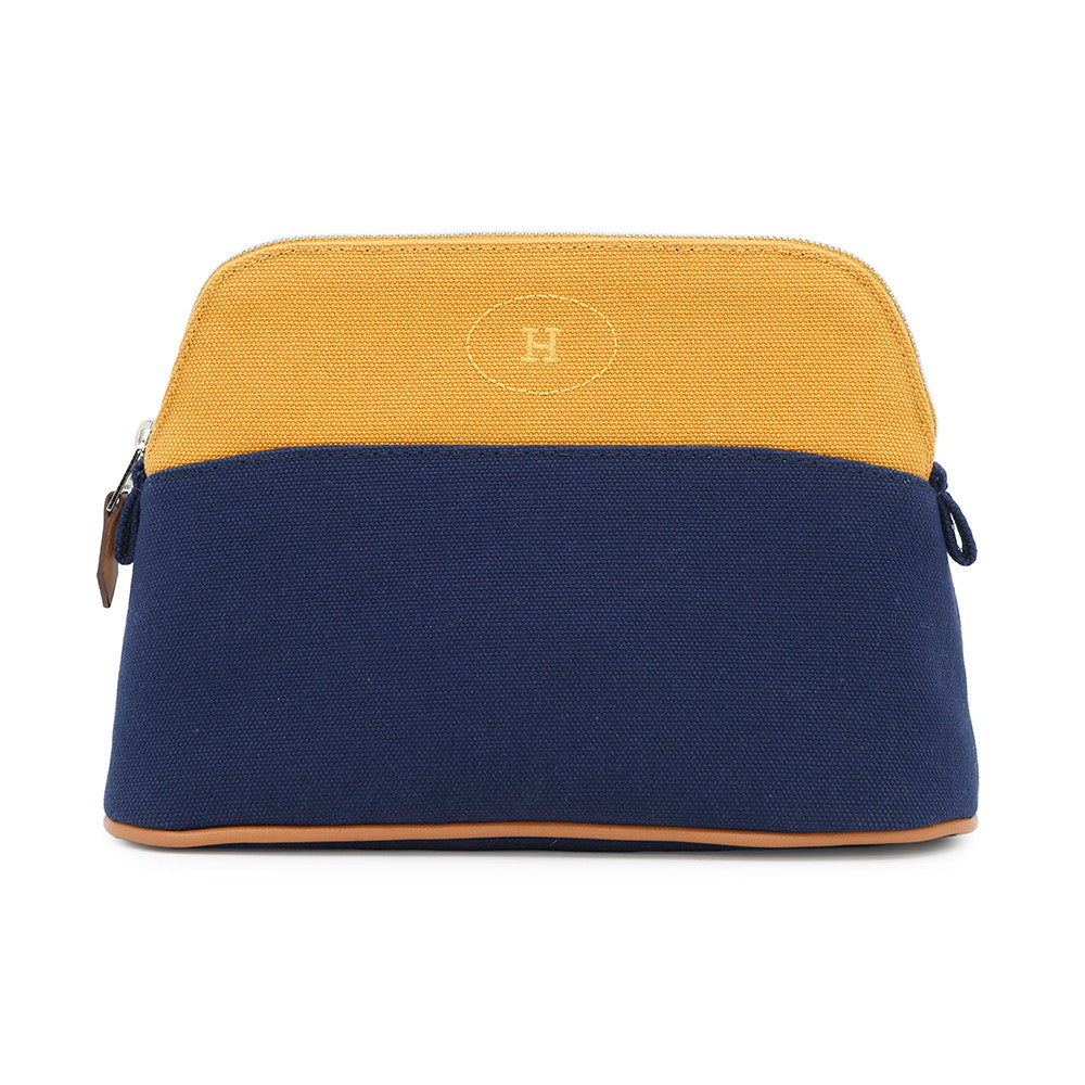 HERMES ★BolidePouch Yellow/Navy Cotton100% Size Mini