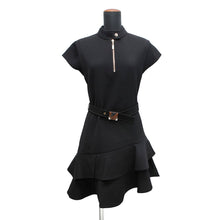 Load image into Gallery viewer, LOUIS VUITTON Frill dress Size 38 Black Wool 98% Polyurethane2%
