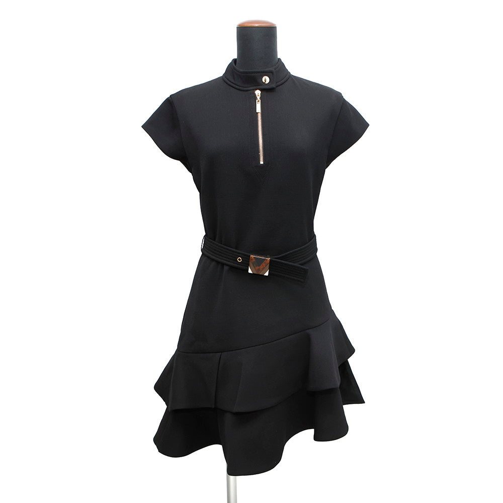 LOUIS VUITTON ★Ruffle dress Size 38 Black Wool 98% Polyurethane2%