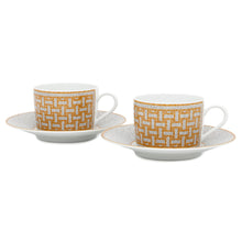 Load image into Gallery viewer, HERMES Mosaique Cup &amp; Saucer Set of 2 White/Yellow/Gold Porcelain

