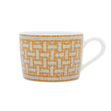 Load image into Gallery viewer, HERMES Mosaique Cup &amp; Saucer Set of 2 White/Yellow/Gold Porcelain
