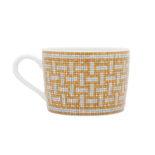 Load image into Gallery viewer, HERMES Mosaique Cup &amp; Saucer Set of 2 White/Yellow/Gold Porcelain

