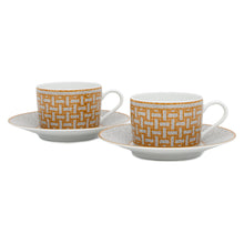 Load image into Gallery viewer, HERMES Mosaique Cup &amp; Saucer Set of 2 White/Yellow/Gold Porcelain
