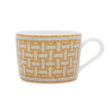 Load image into Gallery viewer, HERMES Mosaique Cup &amp; Saucer Set of 2 White/Yellow/Gold Porcelain
