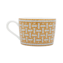 Load image into Gallery viewer, HERMES Mosaique Cup &amp; Saucer Set of 2 White/Yellow/Gold Porcelain
