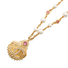 将图像加载到图库查看器中，CHANEL Shell CC Logo Pearl Necklace Metal Strass Faux Pearl
